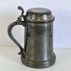 Vintage Pewter Lidded Tankard Stein Pint With Glass Bottom Faintly Engraved