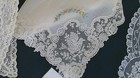 6 Vintage White ecru Hankies Lace Trims Wedding Bride Lot With Ballerina Case