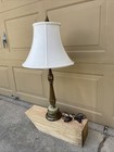 Vintage Brass Stifles Column Table Lamp   Shade With Ornate Etched Bottom  Works