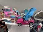 Barbie Wooden Dollhouse Barbie 11in Doll Lot W  Vehicles Furniture Accessories