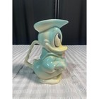 Vintage Disney Donald Duck Ceramic Pitchers Set Gold Trim Blue White Disneyana