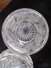 Vintage Cut Glass Vanity Set 5  Powder Jar   Hair Receiver Ornate Heavy Crystal