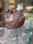 Vintage Hand Carved Wooden Smiling Pig Dimples Piggy Bank Folk Art Solid Wood