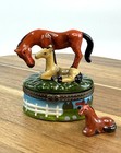 Porcelain Hinged Trinket Box Horse Pony With Baby Colt