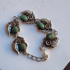 Vintage Navajo Old Pawn Sterling Silver Link Bracelet Green Turquoise Stones