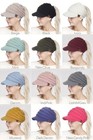 C c Women Brim Ponytail Messy Bun Solid Ribbed Knit Beanie Hat Sun Cap