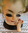 Vintage Ardco Lady Head Vase Black Dress Hand Up Blonde Hair Pearls