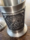 2 Vintage German Rein Zinn 95  Pewter Shot Tanker   Goblet W embossed Designs