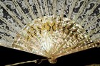 Antique Hand Fan Mother Of Pearl Brussels Lace Leaf French Origin   ventail Nacre