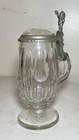 Footed Antique 19th Century Glass Pewter German Figural Lidded Beer Stein Mug