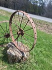 2 Antique Steel Wagon Wheels Yard Ornament Set