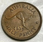 1939 Australia Half Penny Km-41 Original Uncirculated Mintage 504k List 675 Chrc