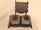 Antique Victorian Eastlake Cast Iron Inkwell Ink Stand W  Bird Stork 1800s