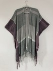 Women s Woolrich Gray Mauve Blanket Wrap Shawl Cape Poncho Tassels One Size