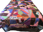 Vintage Crazy Quilt Hand Embroidered Satin Queen 92x76  Colorful