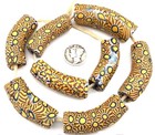 3 Old Antique Venetian Elbow Yellow Mustard Millefiori Glass Trade Beads 