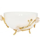 Classic Touch White Glass Bowl With Gold Flower Detail