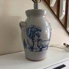Vintage Bastine Pottery Salt Glaze Crock Lamp 16 5    Sheep Trees Signed 1984