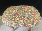 Vtg Wood Oak Queen Anne Foot Stool Bench Tapestry Floral 16 