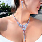 White Long Leaf Square Cluster Necklace Earrings Silver Plated Cz Jewelry Set