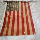 Ww1-wwii Linen 48 Star United States Flag On Carved Wooden Stick
