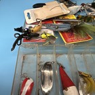 Fishing Lure Lot Vintage Fly Bass Hold Minnows Worms Sinkers Hooks Bobbers