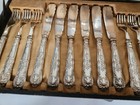 Vintage Silver Plated Floral Handle Victorian Flatware Set W  Case 12pc
