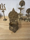 Vintage Brass Gajalakshmi Diya Oil Lamp India With Lot Of 4 Other Brass Items