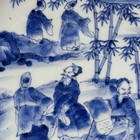 Vintage Blue White Chinese Porcelain Plates Scholar Scene Set Of 2