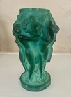 Vintage Czech Art Deco Malachite Glass Vase Nude Ladies Grapes Schlevogt 5 1    T