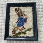 Vintage Peter Rabbit Latch Hook Completed Framed Beatrix Potter Nursery Decor
