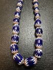 Antique Blue Venetian 6 Layer Chevron Glass African Trade Beads Strand Nice   