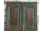 Vintage Carved Double Doors Blue Floral Reclaimed Wood Sliding Closet Door 80x32