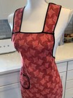 Vintage 1950 s Cottage Core  Floral Bib Front Apron Red Abstract Flowers Pocket