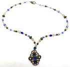 Vintage Art Deco Czech Glass Bead Pendant Necklace 22 In