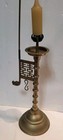 Antique Oriental Asian Tall Brass Candlestick Butterfly Reflector Dragon Head   