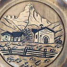 Vintage Hand Carved Wood Country House Scene Round Wall Plaque Art Decorative