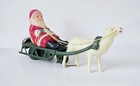 Vintage Celluloid Japan Santa Claus Wind Up Toy Sleigh Christmas