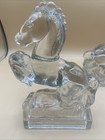 Vintage Pair 1940 s Le Smith Clear Glass Rearing Horse Bookends    Western Decor