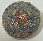 Vintage Italian Micro Mosaic Round Brass Hinged Pill Trinket Box