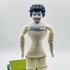 Antique Porcelain Doll 21   6 German Head Black Hair Blue Eyes Includes Stand
