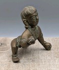 19th Century Indian Bronze Krishna Baby Stealing Butter Thief Crawling Figure