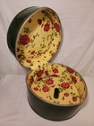 1960s Faux Patent Leather Floral Lining Wig Box   Hat Box    Green 10x7