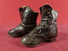 Antique 1890s Victorian Child Baby Shoes Black Leather High Top Button Up Heels