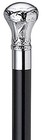 Decorative Knob Handle Walking Cane - Chrome Silver Top Black Wooden Stick Gift