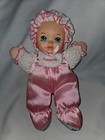 Playskool Baby Doll Plush 11  Plastic Face Bonnet Pink Satin Bib Squeak