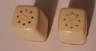 Vintage Small Plastic Mid-century Red   Cream Salt   Pepper Shakers