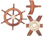 Nautical Wooden Ship Steering Wheel Pirate D  cor Wood Brass Fishing Wall Boat