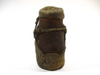 Antique Vintage Primitive Carved Wood Leather Wrapped Water Jug Canister Vessel