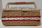 Vintage Jc Penney s Wicker Sewing Basket With Divider   Floral Design   Contents